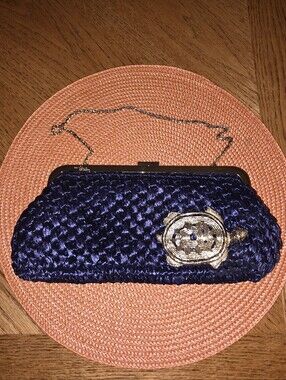 Lilly Pulitzer Vintage Navy Woven Clutch with Gold Animal Accent